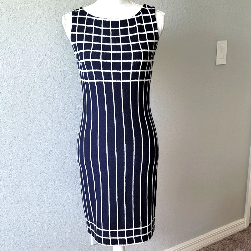 St John Knits Navy & White Santana Dress